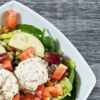 Waldorf Chicken Salad · Fresh made chicken salad (chicken breast mixed with celery & mayonnaise), mixed greens fresh...