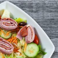 Antipasto Salad · Genoa salami, regular and pepper ham, capicola, provolone, Kalamata olives with pits, pepper...
