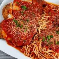 Chicken Parmigiana Tray · Served with spaghetti and marinara.