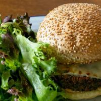 Veggie Burger · American cheese, chipotle mayo, lettuce, tomato, pickle