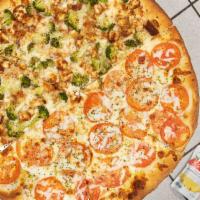 Chicken Margarita Pizza · Chicken and roasted red pepper.