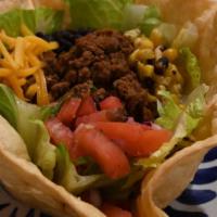 Taco Salad · Fresh lettuce with your choice of ground beef, shredded chicken, barbacoa or pork chile verd...