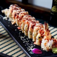Snow White Roll  · Shrimp tempura, avocado, cucumber inside, topped with spicy crab and eel sauce, sesame, soy ...