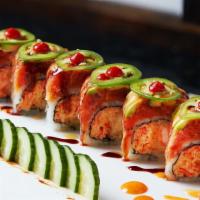 Shero Roll  · Shrimp tempura, spicy crabmeat , topped with spicy tuna, avocado and jalapeño, eel sauce , s...