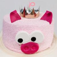 Piggy Cake #1 · Adorable piggy cake, made with red velvet and white cake with cream and raspberry jam fillin...