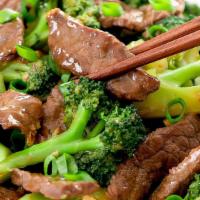Beef With Broccoli-芥蓝牛 · Served with white rice.