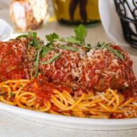 Spaghetti Meatballs (Small) · Coal-oven roasted meatballs served with spaghetti in
our traditional marinara sauce.