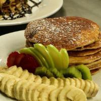 Vegan Pancake Platter · All platters include three (3) Vegan pancakes. Comes with a side of scrambled eggs and vegan...