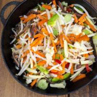Vegetarian Stir Fry · Cabbage, broccoli, carrot, red and green peppers.