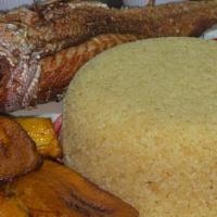 Country Dry Rice And Sweet Plantains · Seasoned rice cooked with smoked fish garnish with sweet bell pepper and onion. Tilapia Fish...