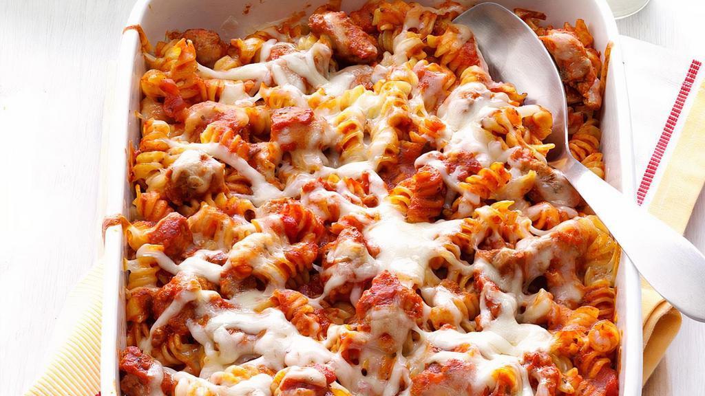 Baked Curly Ziti · Smooth tube shaped pasta. substitute pasta for an additional charge.