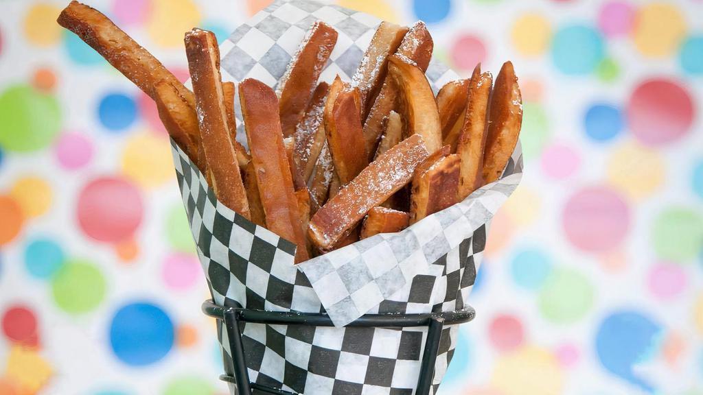 Pancake Fries · Deep-fried Betty strips dusted with powdered sugar served with cinnamon cream cheese and syrup for dipping.