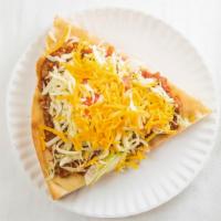Taco Pizza · Ground beef, jalapeño peppers, tomatoes, sour cream, Cheddar and mozzarella.