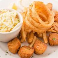 Fried Scallops · French fries, onion rings, coleslaw