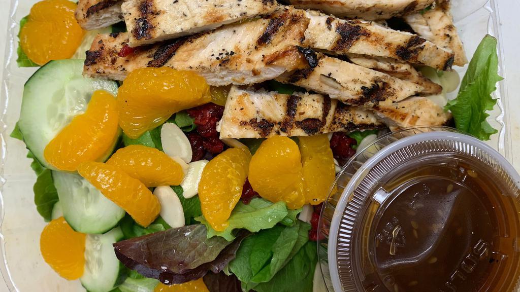 Mandarin Salad · With chicken, mandarin oranges, cucumbers, dried cranberries and roasted almonds served with oriental sesame dressing.