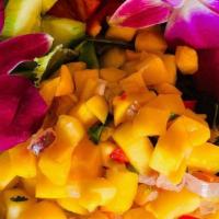Mango Salad  · Spring Mix, Mango Salsa, Cucumbers, Red Peppers, & Mango Dressing 

( ADD : Rice,. Avocado, ...
