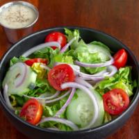 House Salad · mixed greens with cuke, tomato, red onion, and lemon vinaigrette
