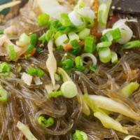 Chapchae Or Spicy Chapchae · Stir-fried Glass Noodles and Vegetables Glass noodles stir-fried with beef and assorted mush...