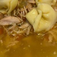 Chicken & Tortelini  · Shredded off the bone Chicken with Cheese Tortellini -in a fresh broth with fresh carrots, &...