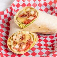 Wayside Chicken Wrap · Grilled chicken breast, bacon, swiss, honey mustard, lettuce, tomato, and onion.