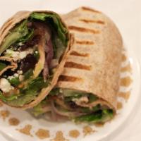 Greek Wrap · Romaine lettuce, tomatoes, Feta cheese, red onions, green peppers, olives, olive oil and vin...