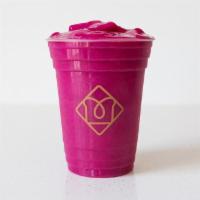 Gingerberry · Pitaya (dragon fruit), strawberry, mango, lime, ginger, agave, coconut water.