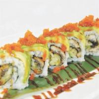 Black Dragon Roll  · Deep fried crab meat, avocado and cucumber inside. Topped with eel and tobiko.