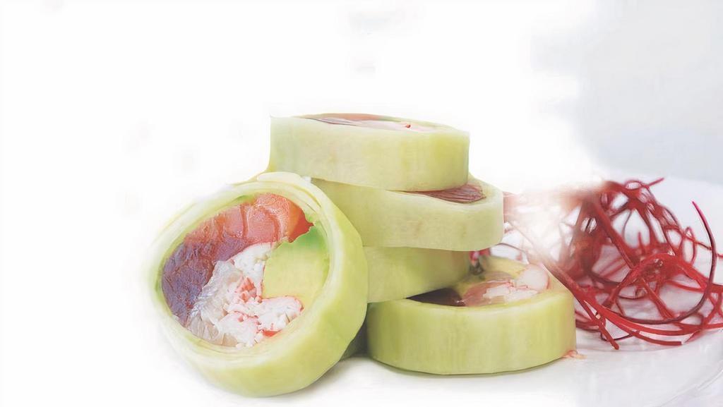 Hawaii Roll (6 Pcs) · Tuna, salmon, yellowtail, avocado & crabmeat wrapped w/ cucumber in chef's special sauce.