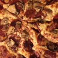Small House Special Pizza · Pepperoni, ham sausage, mushroom, onions & green pepper.