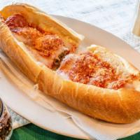 Meatball Parmigiana Hot Sandwich · With mozzarella cheese.