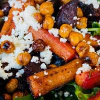 Roasted Beet Crunch Salad · Arugula, roasted carrot/beets, crunch chickpeas, dressing with house-made Orange balsamic vi...