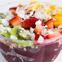 Princeton Acai Bowl · Topped with granola, kiwi, strawberry, mango, honey, and coconut flakes.