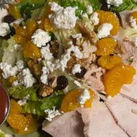 Chicken Salad Over Spinach Or Romaine · Apples, walnuts, cranberries and mandarin orange.