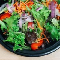 Green Salad · Harvest mix with carrots, red onions, and red sweet peppers.