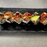 Dragon Maki Roll · Shrimp tempura, cucumber, topped with eel, avocado and eel sauce.