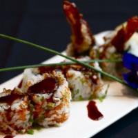 Shrimp Tempura Roll · Unagi sauce and tobiko.
