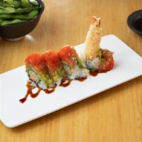 Millennium Roll · Shrimp tempura and layered avocado topped with spicy tuna, tobiko and unagi sauce.