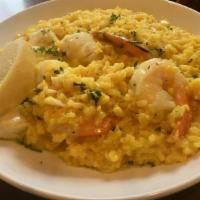 Risotto Pescatore · Jumbo shrimp, sea scallops, and lump crabmeat prepared with fresh plum tomato marinara or sa...