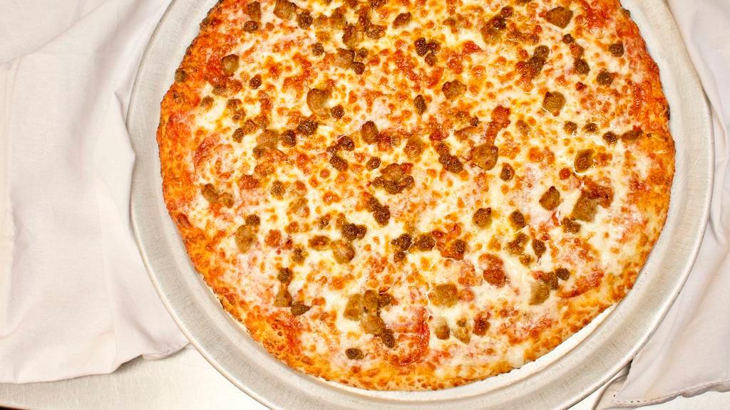 The Meatster · Our secret recipe pizza sauce topped with pepperoni, Italian sausage, ground beef, Italian salami, ham, bacon and topped with an extra amount of our special blend of 100% fresh natural cheeses.