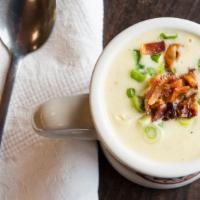 New England Clam Chowder · Topped with bacon and scallion