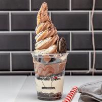 Black & White Sundae · Vanilla ice cream, Oreo, chocolate vanilla swirl ice cream.