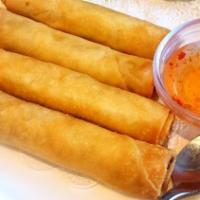 4 Crispy Rolls · Vegetarian available. Crispy rolls with ground chicken, scallions, carrots, crystal noodles ...