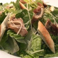 House Caesar Salad With Chicken · Roasted chicken on crisp romaine, our housemade Caesar dressing with house croutons, and Par...