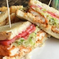 Buffalo Club Griller · Our buffalo sandwich is now improved. Chicken tenders in buffalo sauce, blue cheese crumbles...