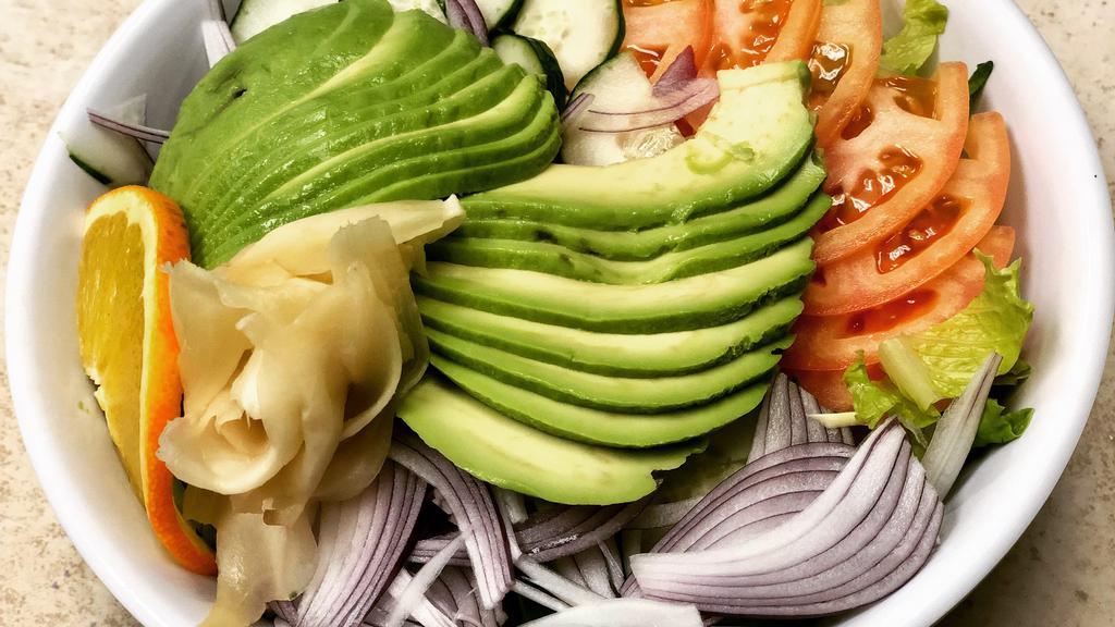 House Salad · Lettuce tomatoes onions cucumber avocado and dressing of your choice.