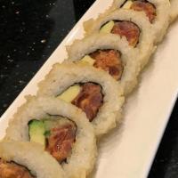 Spicy Salmon Tempura Roll · Spicy salmon and avocado, Deep-fried with tempura batter