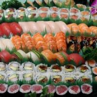D: Sushi & Maki Platter 100 Pc · Tuna, salmon, yellowtail, white fish, shrimp, fresh-water eel 5pcs sushi each. Health ichiba...