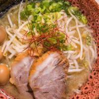 Tonkotsu Ramen · Our classic tonkotsu ramen (pork broth). Thick noodle topped with pork shoulder chashu, quai...