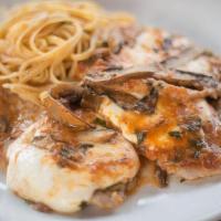 Veal Saltimbocca · Medallions of veal topped with parma prosciutto, fresh mozzarella, kennett square mushrooms,...