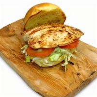 Grilled Chicken  · Char-grilled chicken breast topped with
lettuce, tomato, & chipotle mayonnaise on
a buttery ...